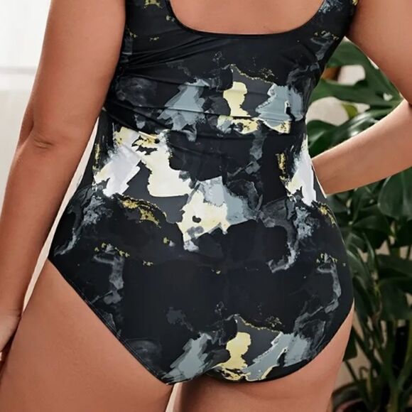 NEW! Women Plus Size Tie Dye Zipper Square Neck One Piece Swimsuit High … - Picture 4 of 4